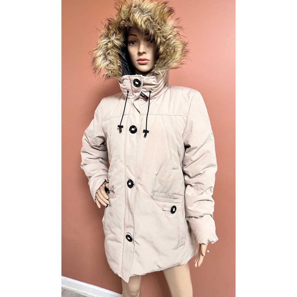 GERRY Women's Winter Parka Coat with Faux Fur Hood, Padded,‎ Warm, Beige Large